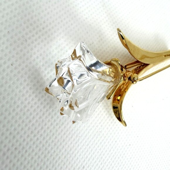 Retired Swarovski Tulip Flower Brooch Swan Logo Gold Tone Clear Crystal Pin - Picture 5 of 7